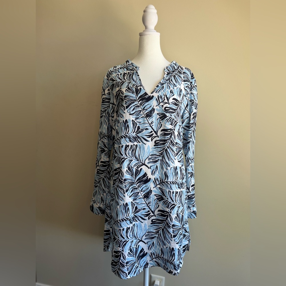Hiho Women's Small 100% Linen Tropical Print Short-Sleeved Dress